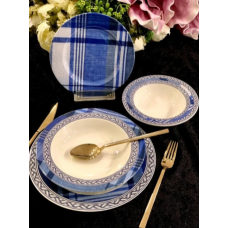Roy Kıng Blue Blanch Porselen 24 Parça Yemek Takımı